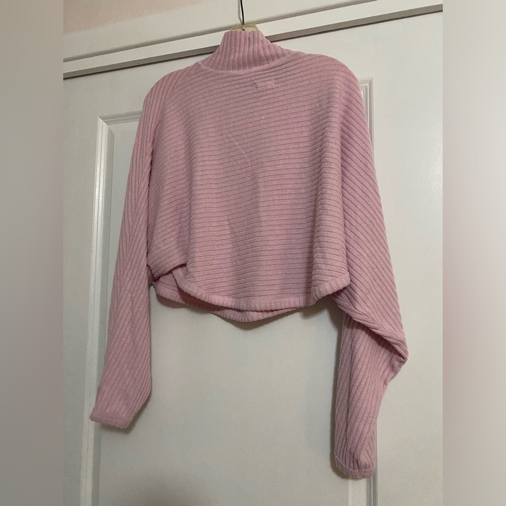 Pilcro Pink Cropped Ribbed Knit Sweater - Picture 3 of 3